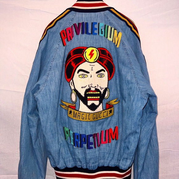 Gucci - Privilegium Perpetuum "Zoltar" - Denim Chambray Bomber Jacket Size 44/S - Picture 2 of 16